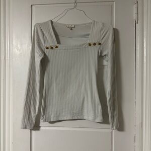 Chic White Long Sleeve Top with Gold Accents Medium